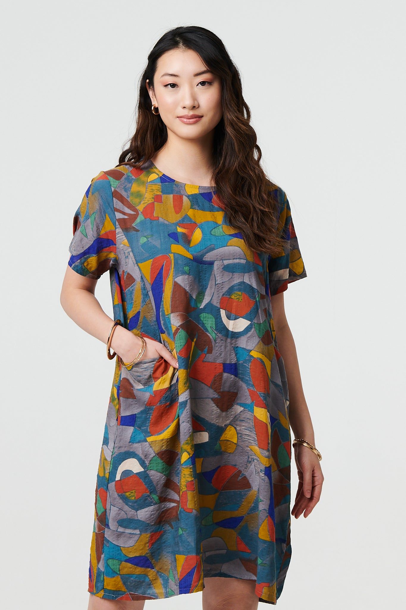Izabel London Abstract Short Sleeve Short Shift Dress