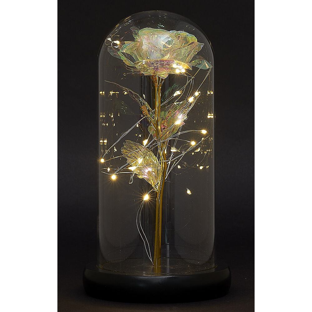 Rose iridescente à led sous cloche