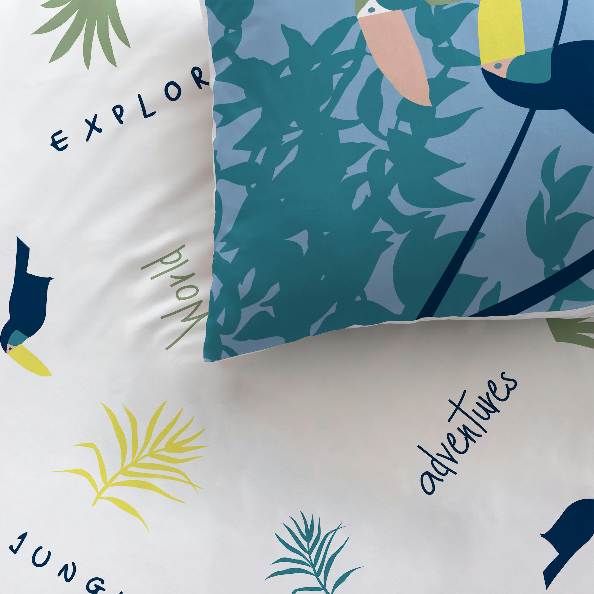 EXPLORATEUR - Parure de lit imprimée en coton Gris 140x200+63x63cm