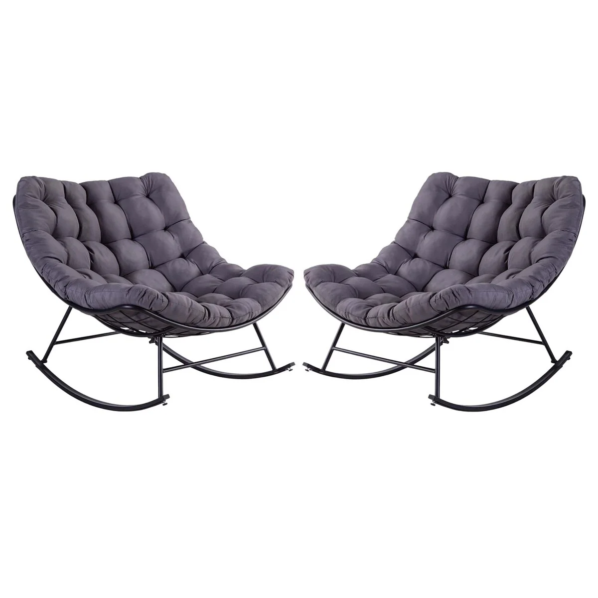 Outdoor Rocker Recliner Egg Reading Chair with Large Cushions (Set of 2)