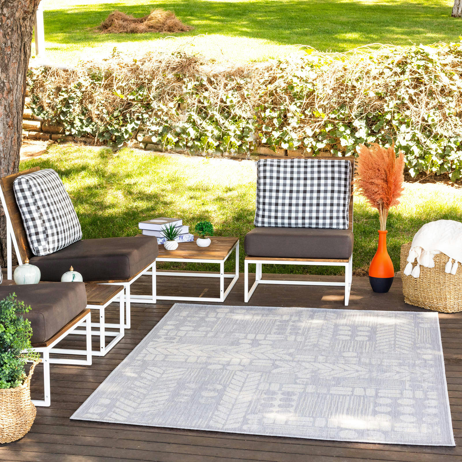 SALLY - Tapis d'Extérieur/Intérieur Gris/Ivoire 160x213