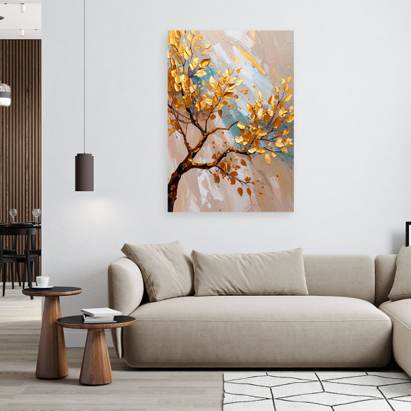 Obraz do salonu sypialni, Drzewo Złote liście imitacja farby 20x30