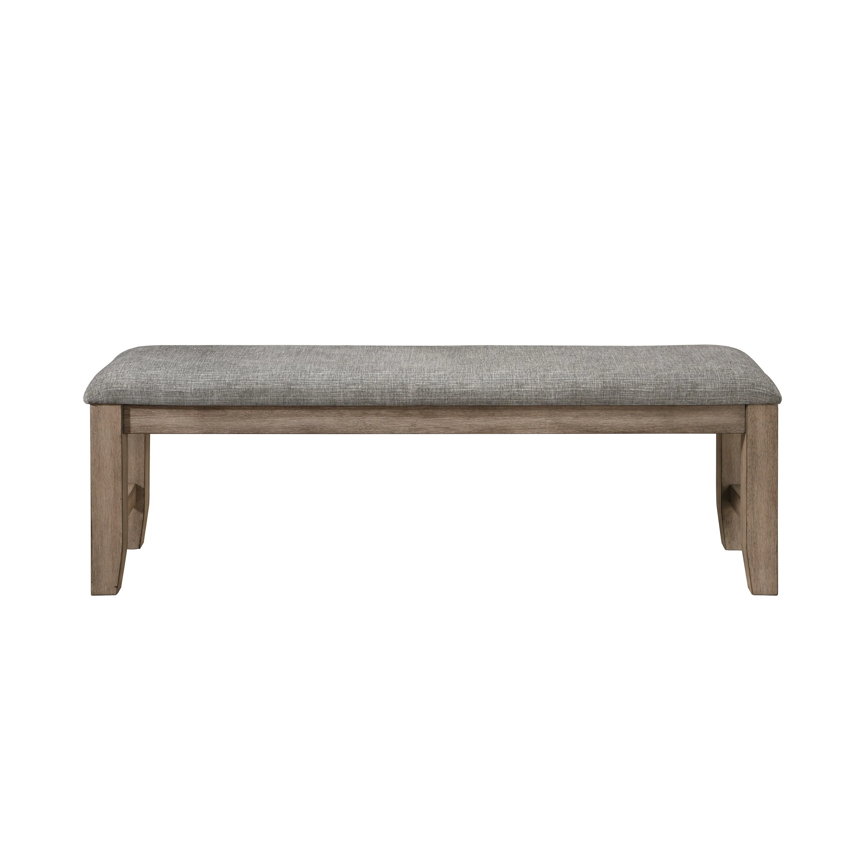 Harris Dining Bench, Gray Fabric, Brown Solid Rubberwood, 60 Inch