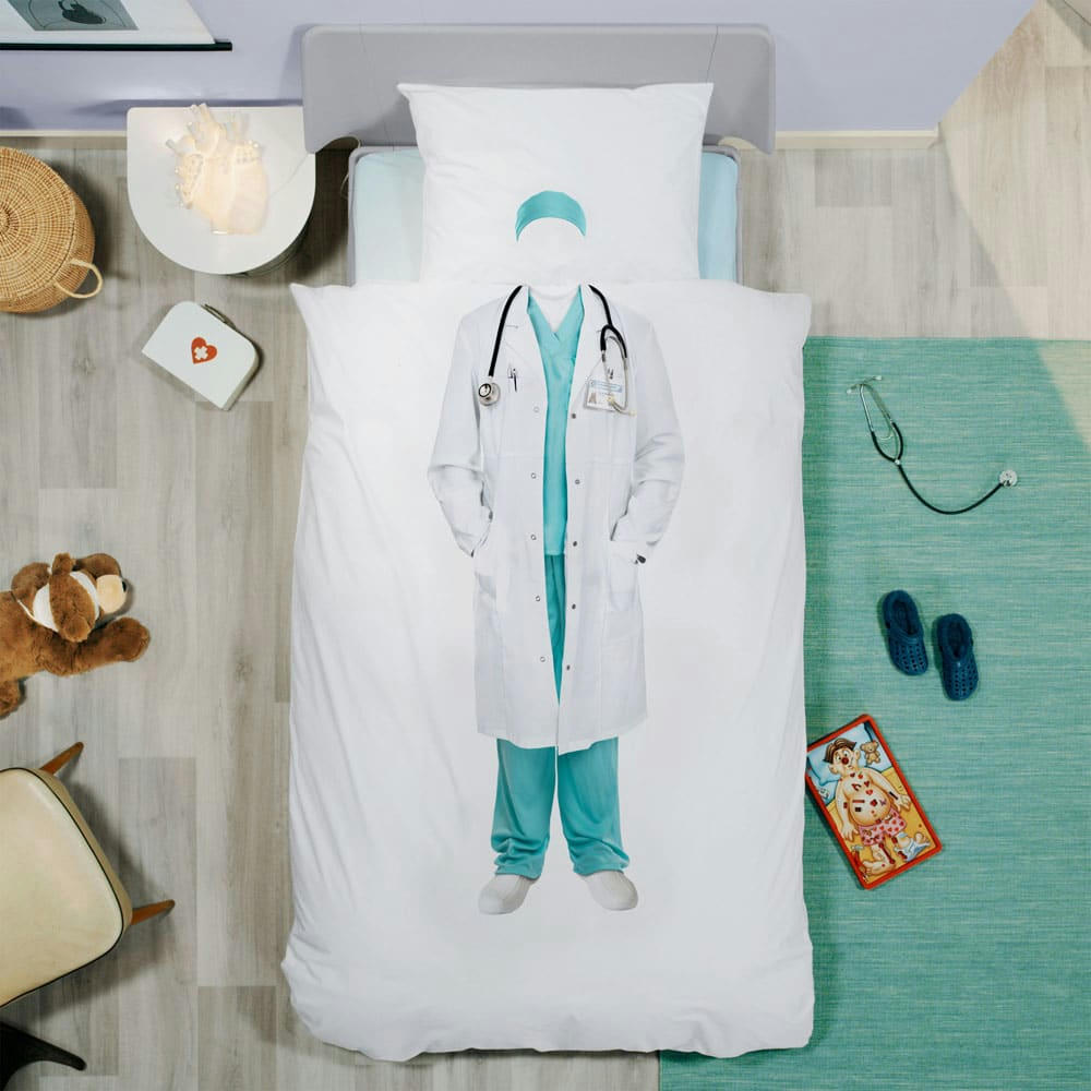 - Parure de lit Docteur - 1 personne 140x200 cm blanc