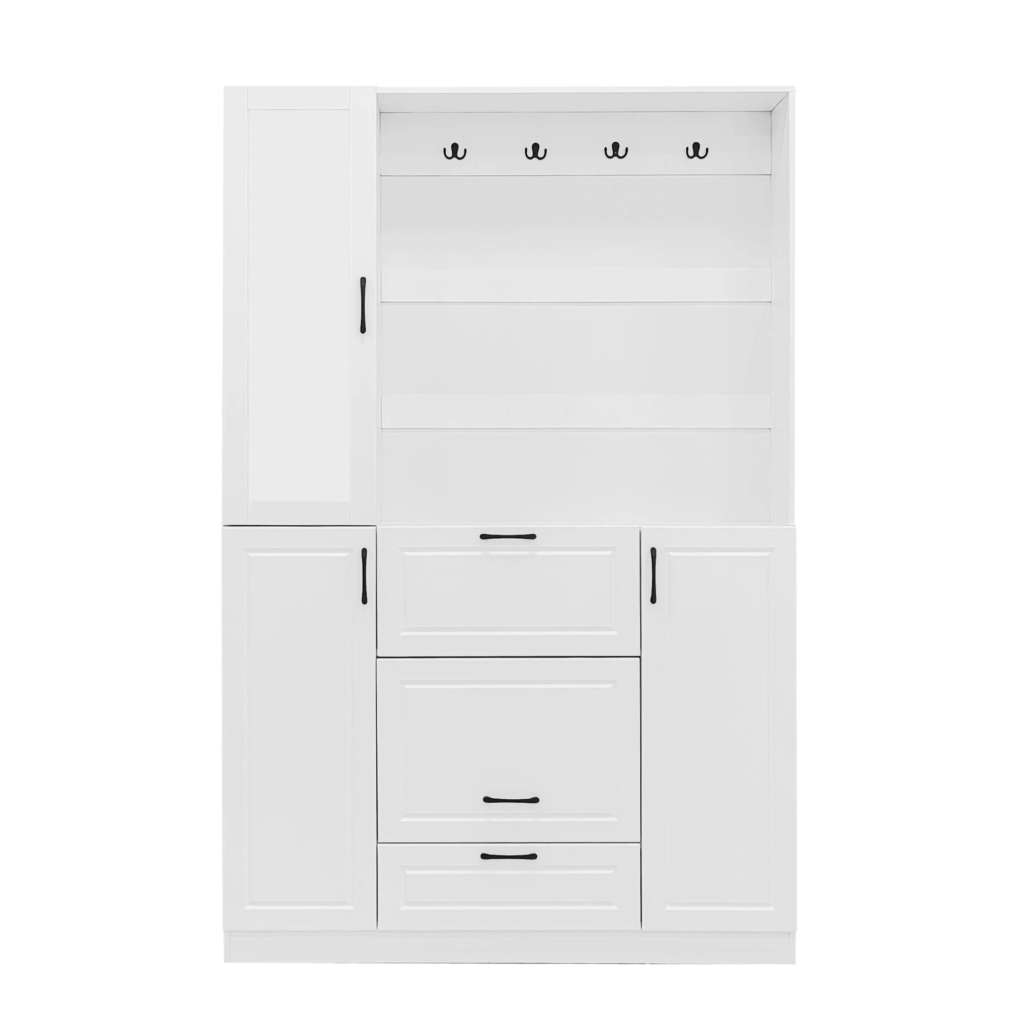 51.1'' Hall Tree with 4 Sturdy Hooks and Foldable Seat