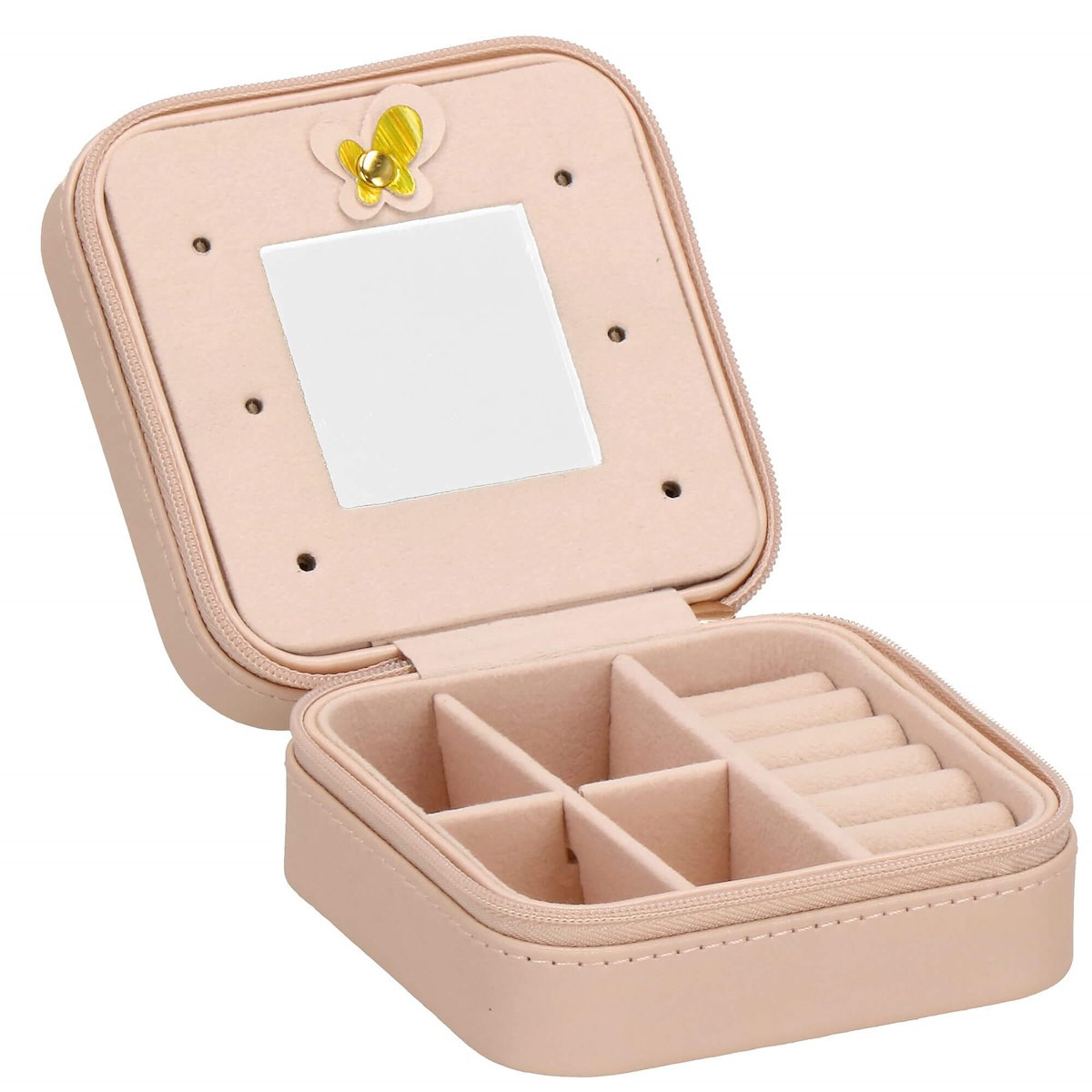 Szkatułka na biżuterię ekoskóra 10x10x5 cm różowy organizer
