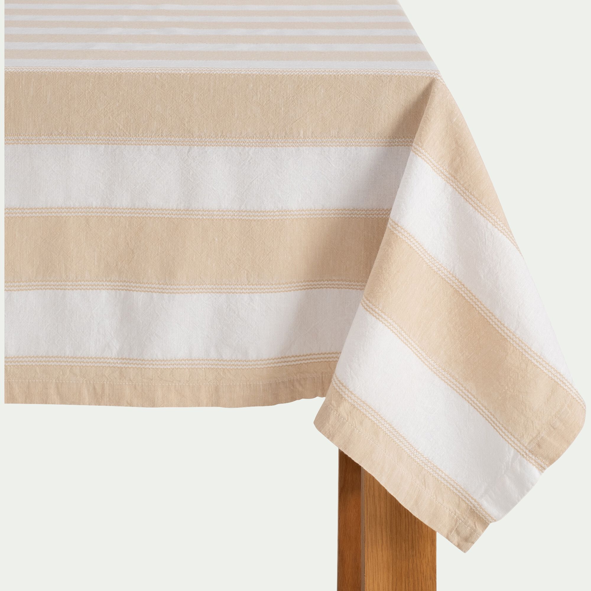 LUSSIA - Nappe à rayures écrues en lin et coton 150x250cm - blanc