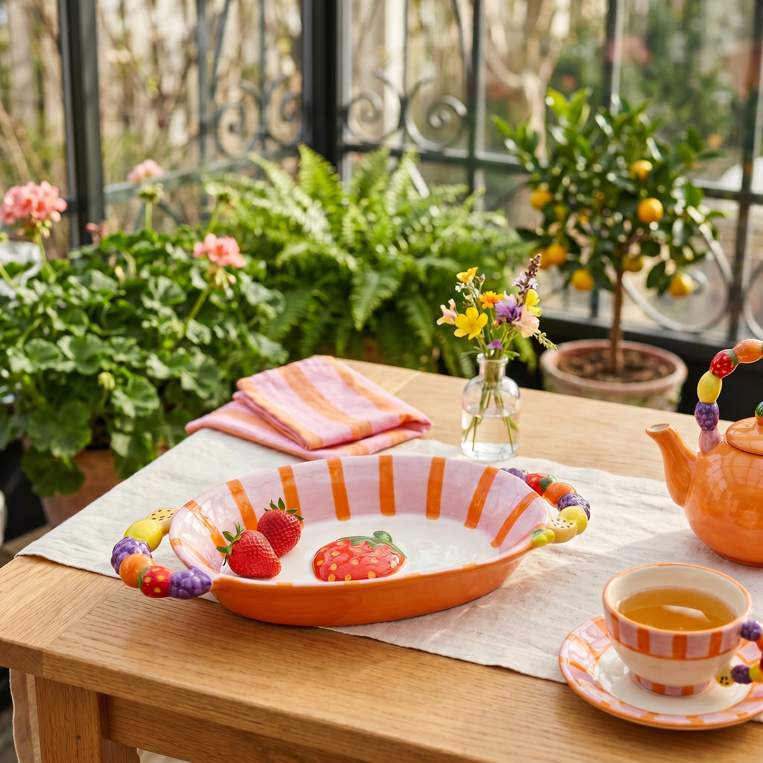 Piatto portata con manici fragola Florafruit ceramica