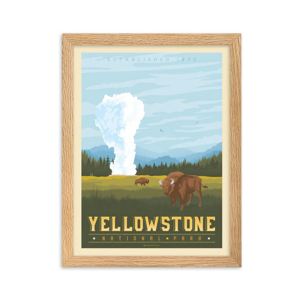 - Affiche Yellowstone National Park avec Cadre (Bois) 21x29,7 cm