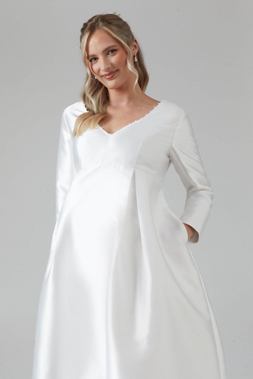 Coast Maternity Faux Pearl Detail Twill Wedding Dress