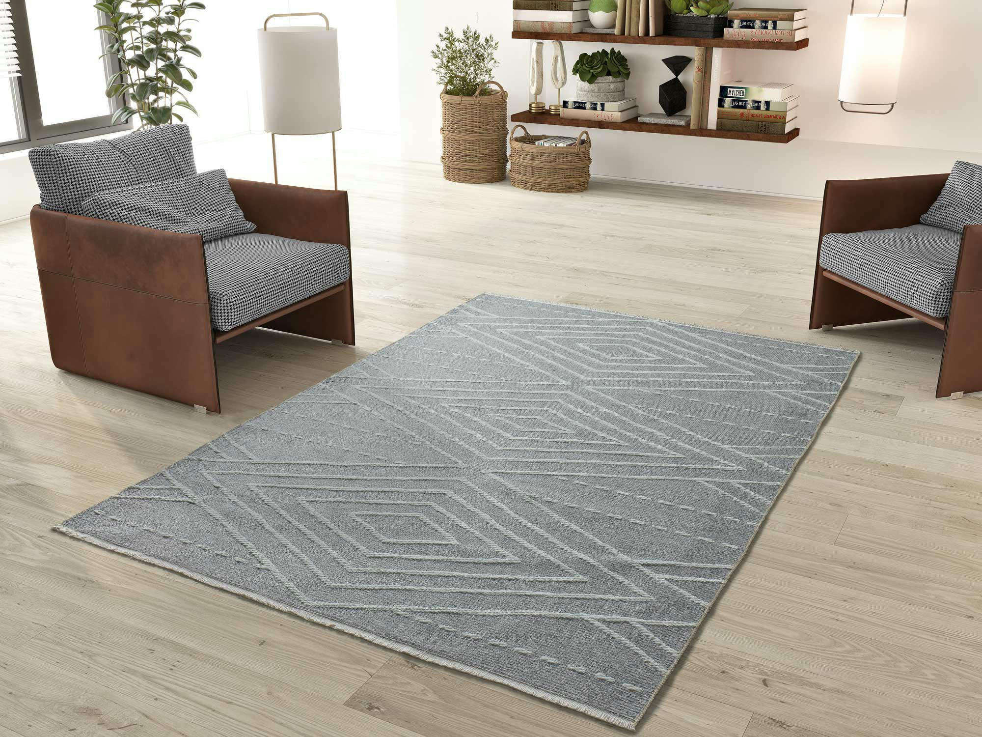 LUX - Tapis à motifs ethniques gaufrés gris, 80X150 cm