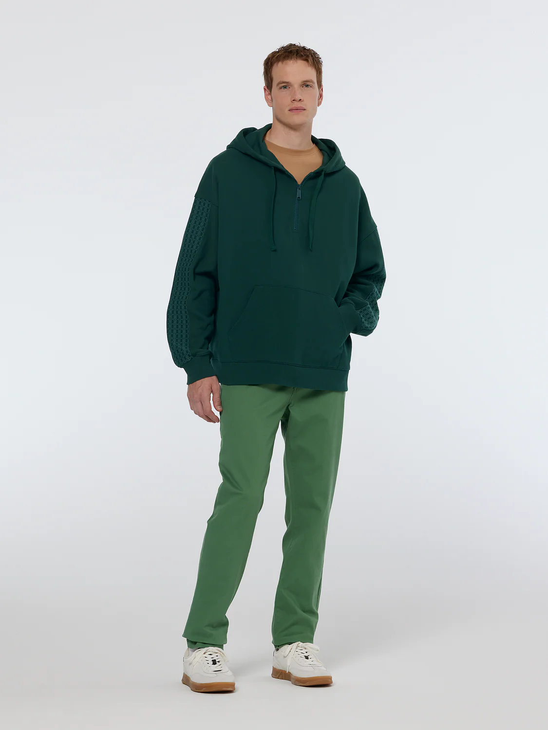 Rib Insert Half-Zip Loose Fit Artwork Hoodie