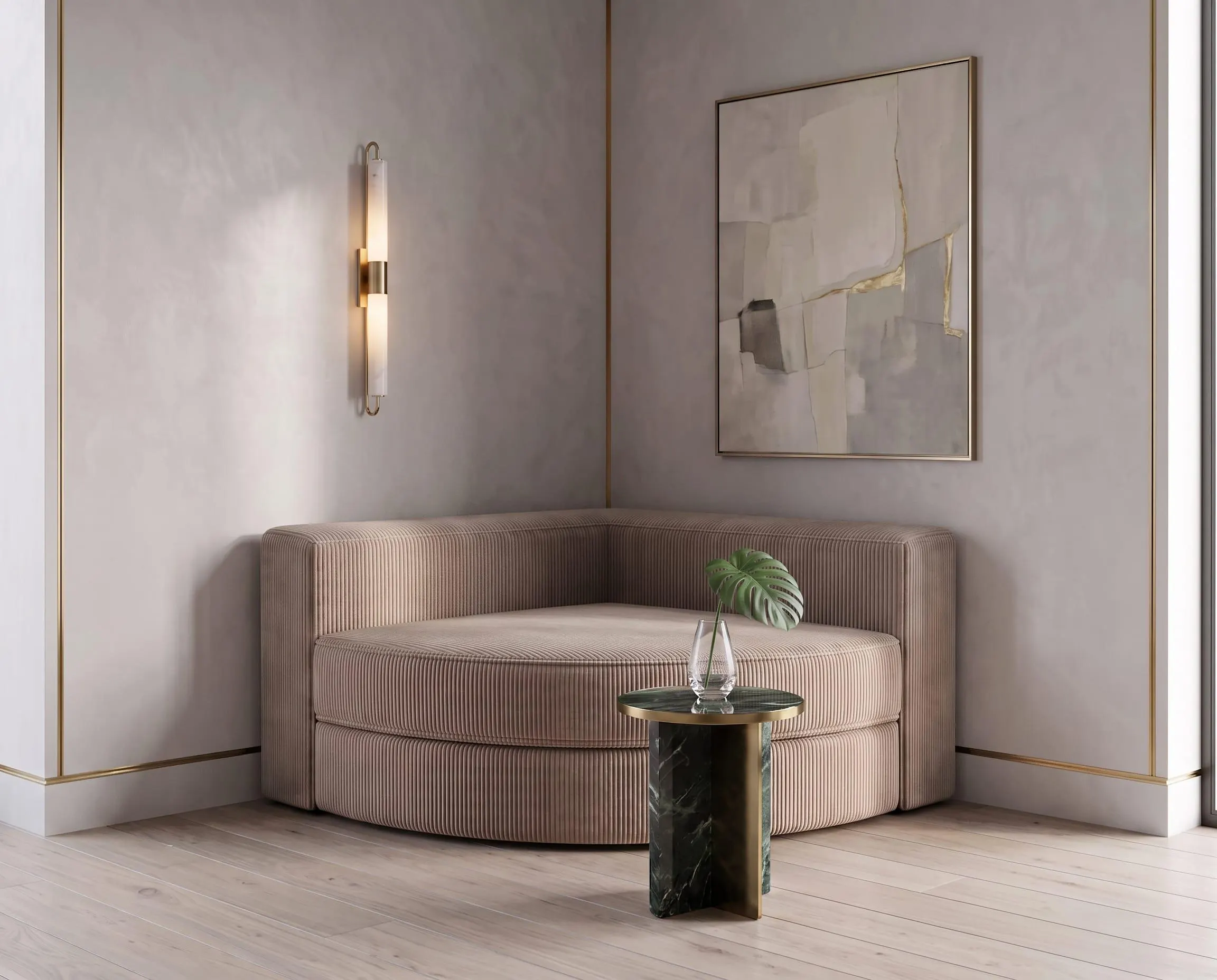 Modern Corner Chair, Washable Corduroy Lounge Sofa, Space-Saving Foam Seat