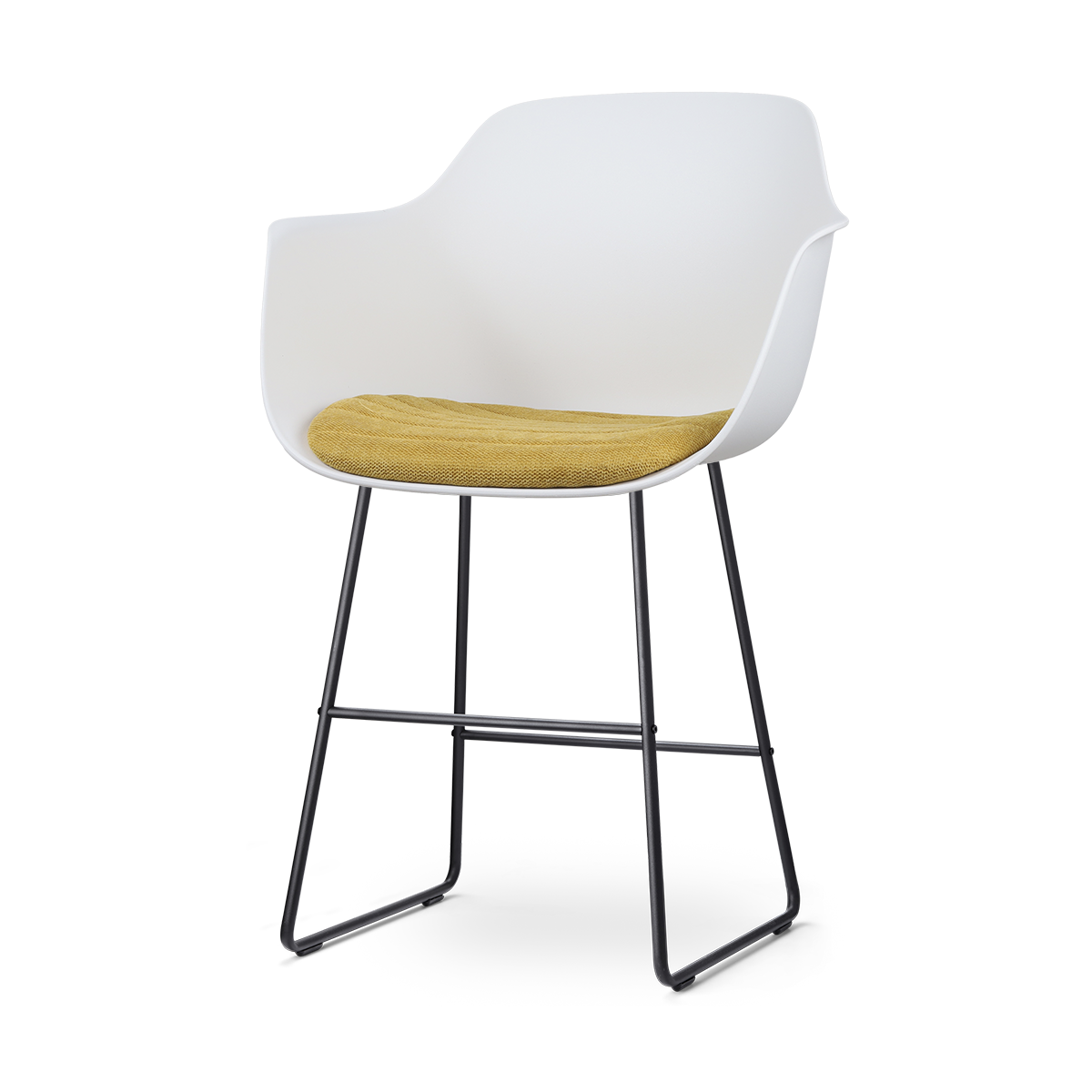 Nolon Nino-Liz Barkruk Wit - Okergeel Kussen - Zwart Frame - 65 cm