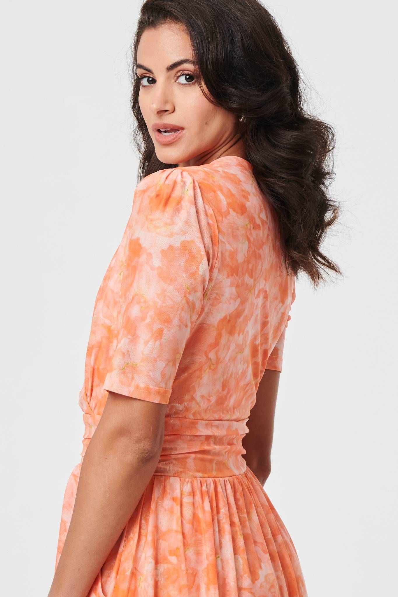 Izabel London Printed 3/4 Sleeve Ruched Midi Dress