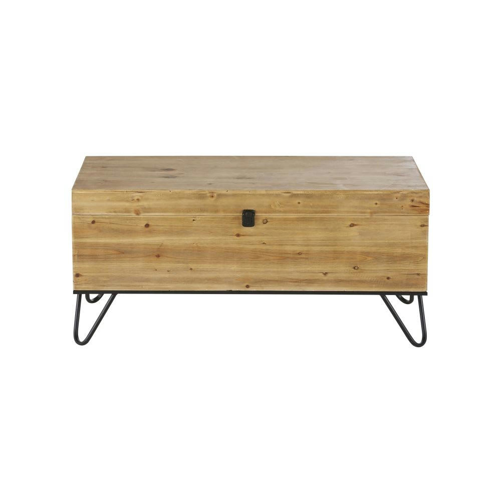 ELORNA - Malle en bois de sapin et métal noir 92x44