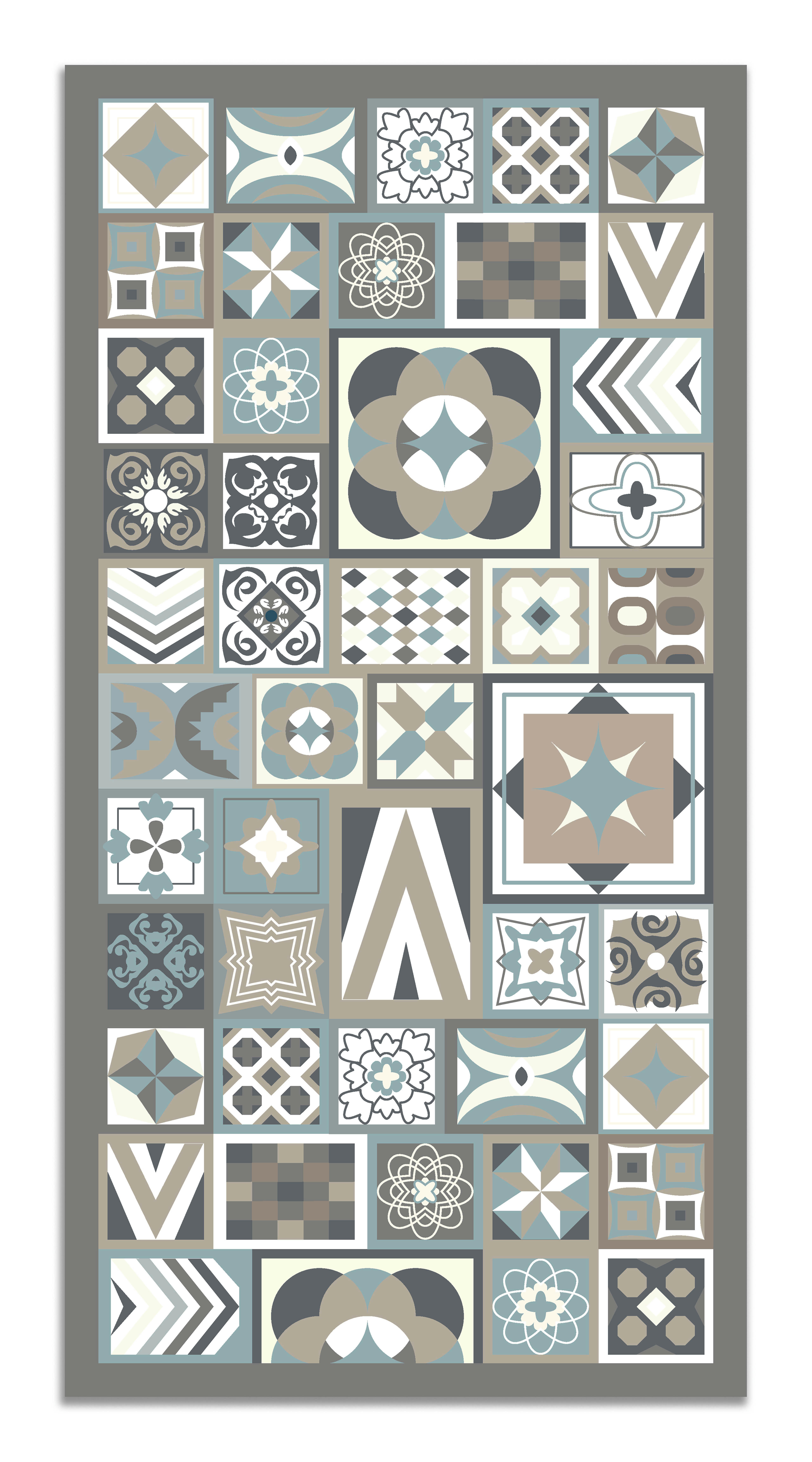 - Tapis vinyle style carreaux ciments bleu 100x140cm