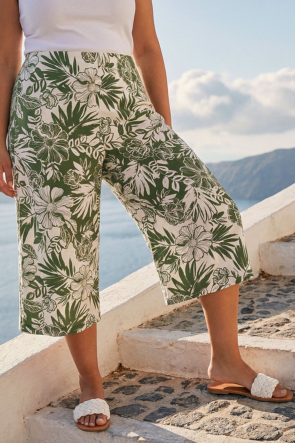 Roman Curve Floral Print Culottes