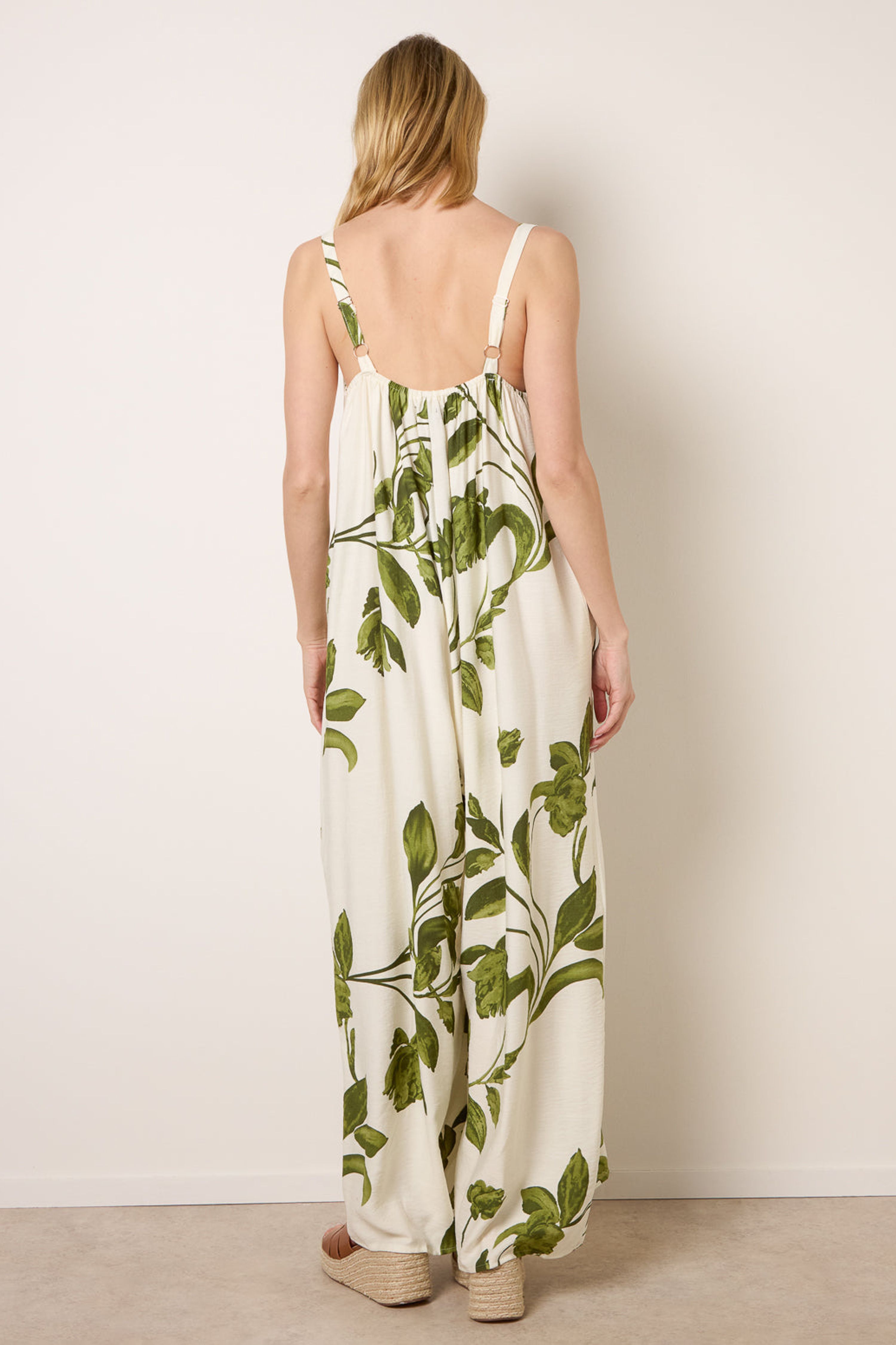 Blue Vanilla Green Floral Print Wide Leg Jumpsuit