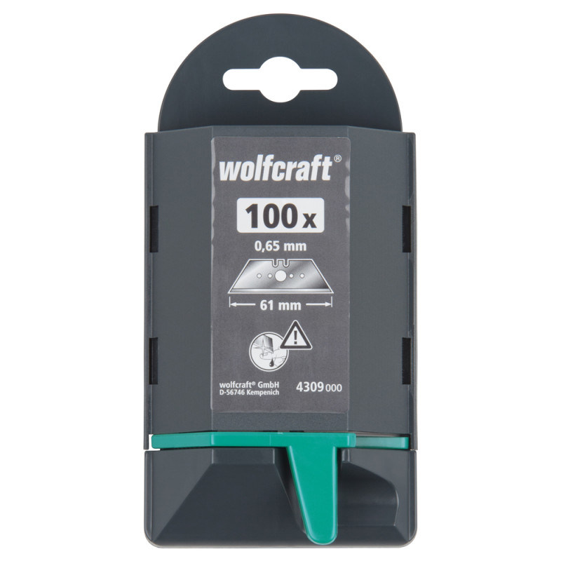 Lame trapézoïdale pour cutter 61 x 0,65 mm 100 pièces WOLFCRAFT