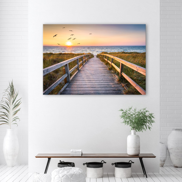 Feeby Obraz na płótnie, Zachód słońca morze plaża 60x40