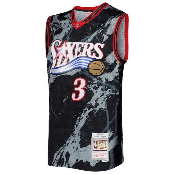 Allen Iverson Philadelphia 76ers 2000/01 Hardwood Classics Marble Swingman Jersey - Black