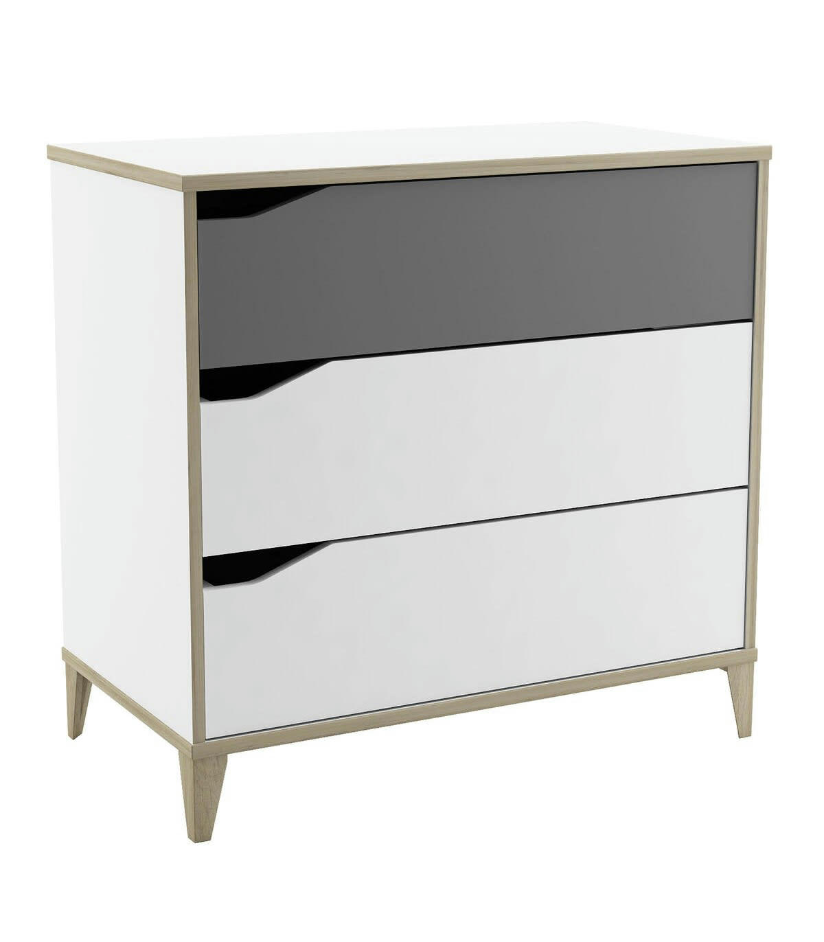 GENIUS - Commode Enfant 3 Tiroirs Grise et Blanche - L78,3 cm