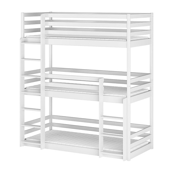 Lit superpose 3 niveaux 90x200 sommier inclus Florent Blanc