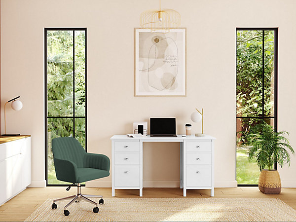Chaise de bureau - Velours - Vert et argenté - Hauteur réglable - ELEANA