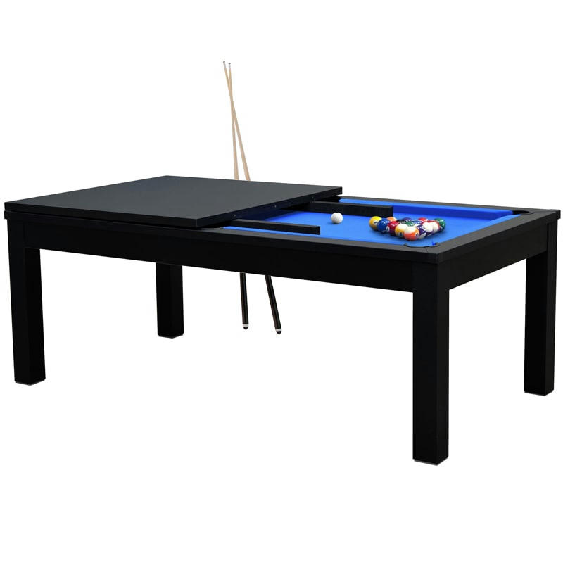 EDDIE - Table de billard convertible noire tapis bleu