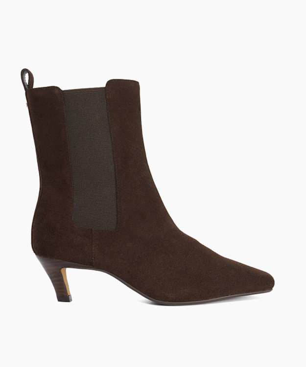 Odele Dark Brown - Wide Fit Chisel Toe Kitten Heel Chelsea Ankle Boots