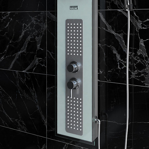 Colonne de douche hydromassante mécanique avec pommeau   douchette   flexible, blanc, Galedo Crystal