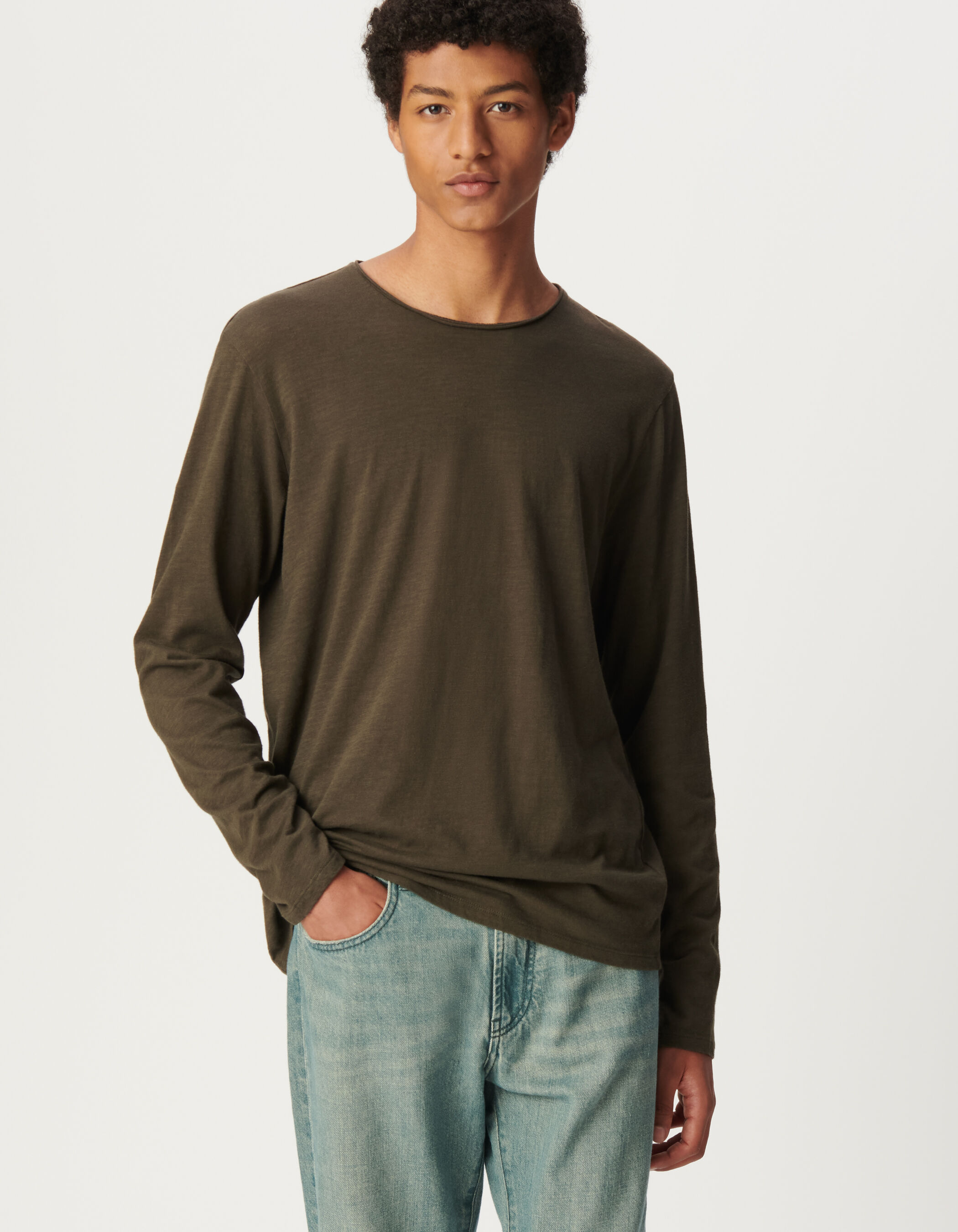 T-shirt L'Essentiel kaki coton bio manches longues Homme