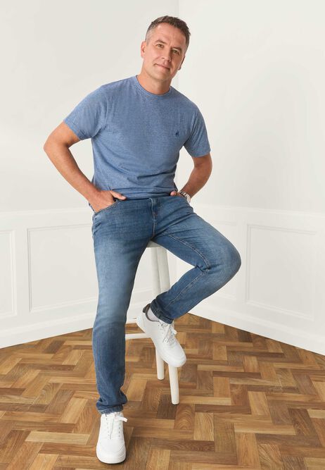 Mens Blue Stripe Cotton Blend T-Shirt