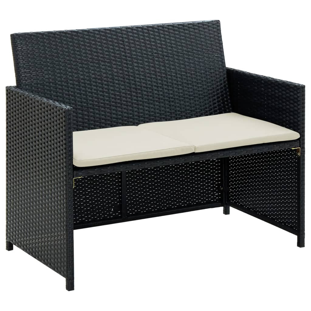Sofa Ogrodowa Czarna z Poduszkami Fotel Siedzisko Na Taras Balkon