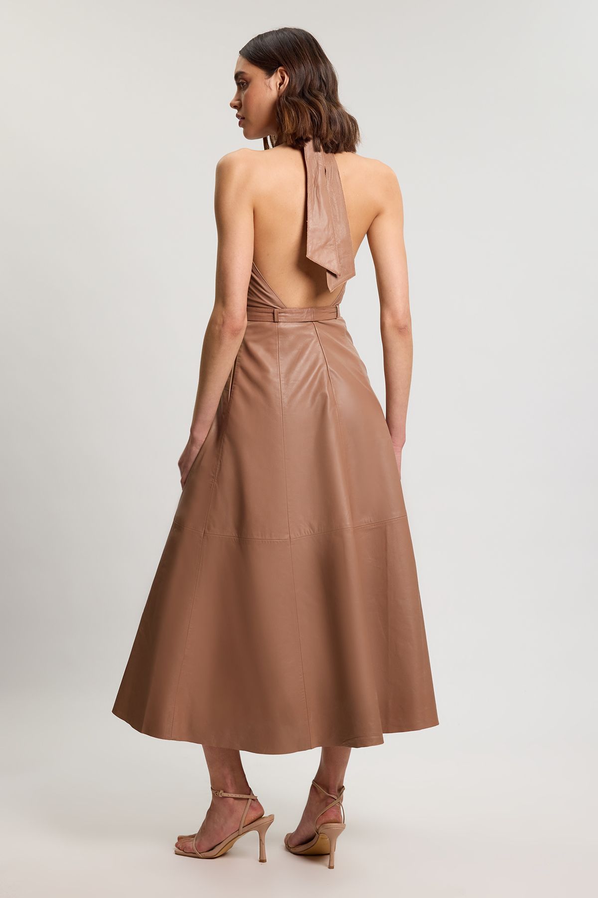 KarenMillen Leather Cross Halter Neck Midi Dress