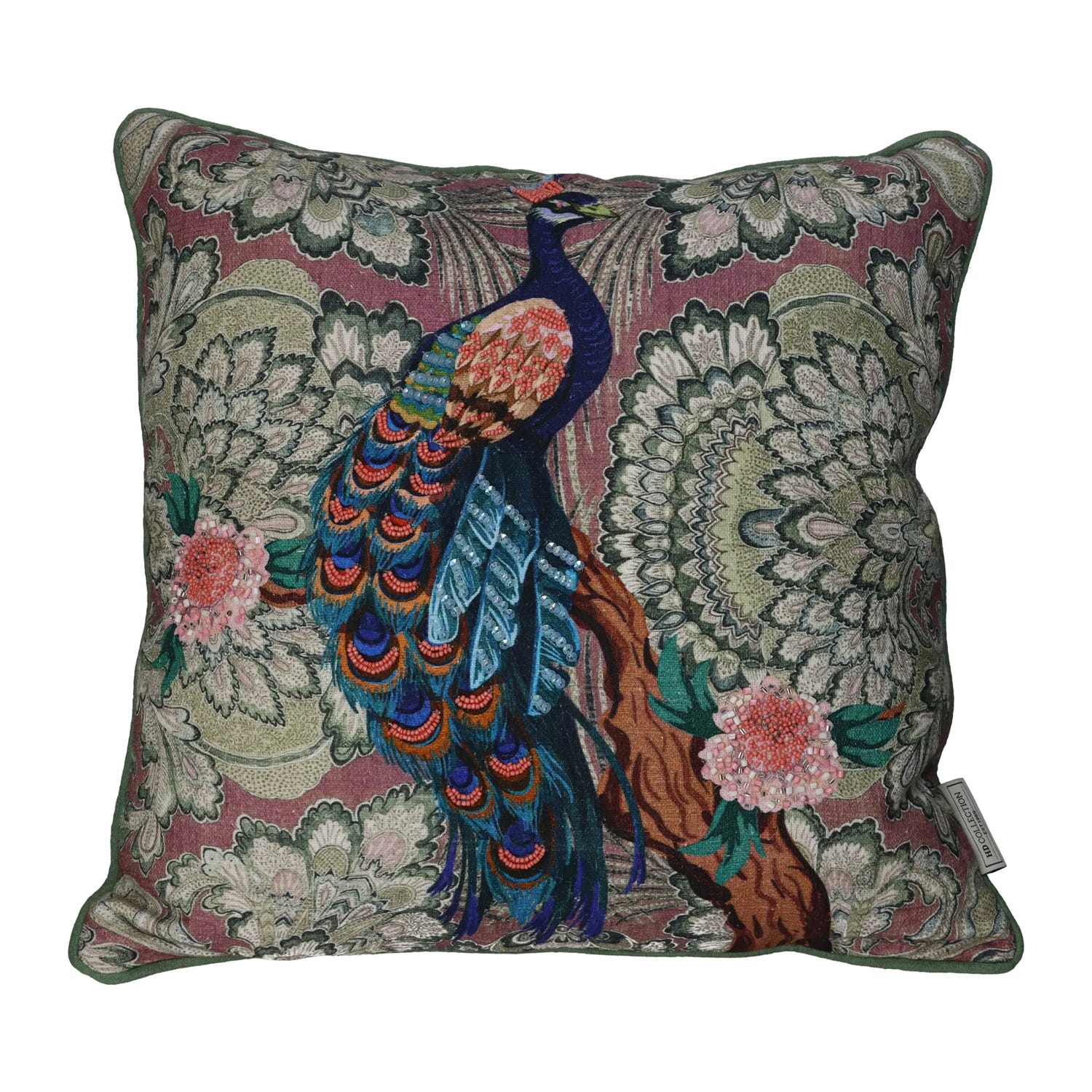 Cuscino 45x45 cm ricamato con pavone