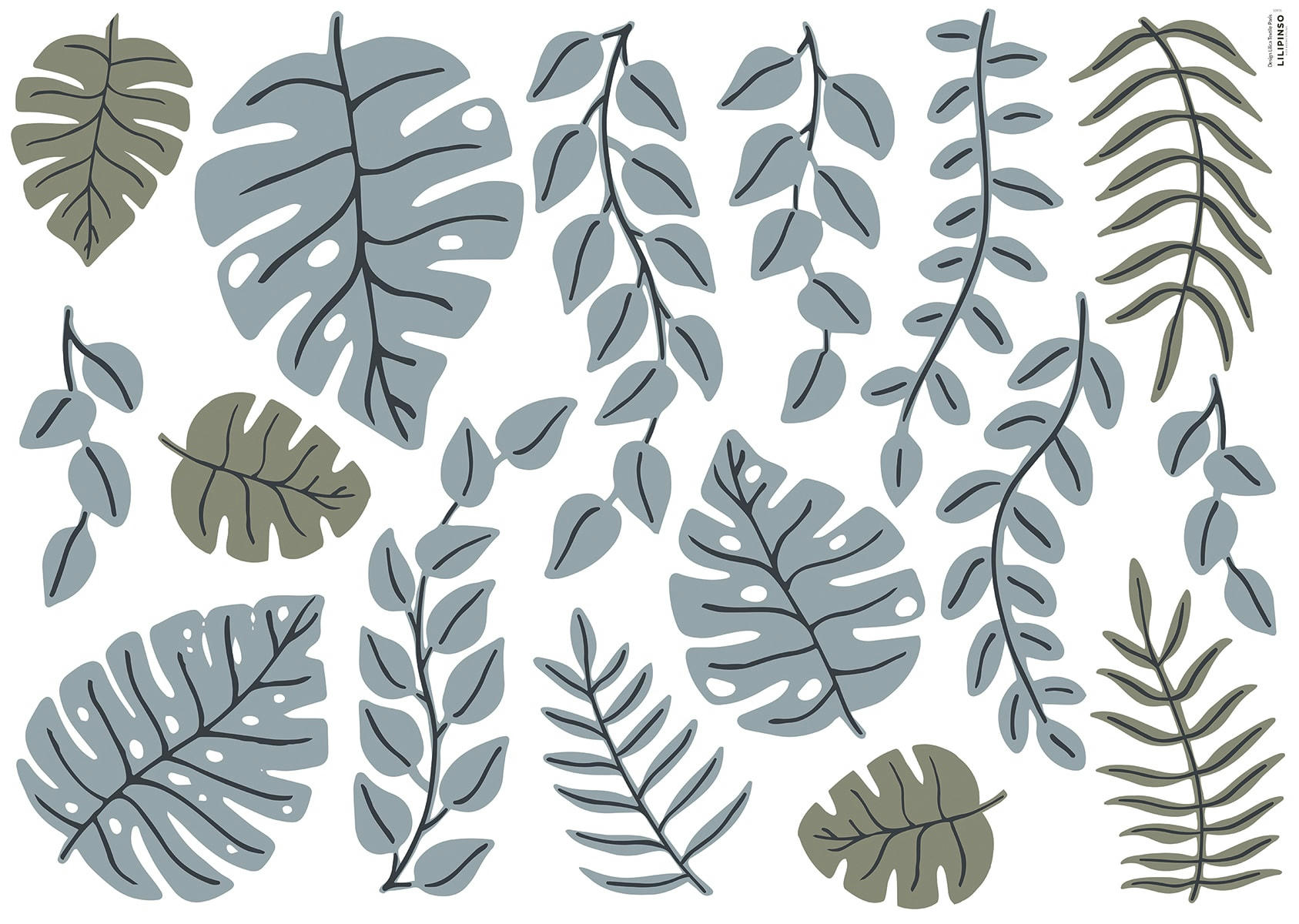 TANZANIA - Stickers feuilles tropicales en Vinyle mat Vert 64x90 cm