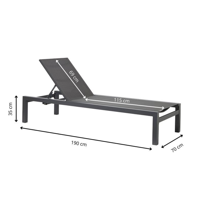 Ligbed Sevilla - antracietgrijs - 70x30x190 cm
