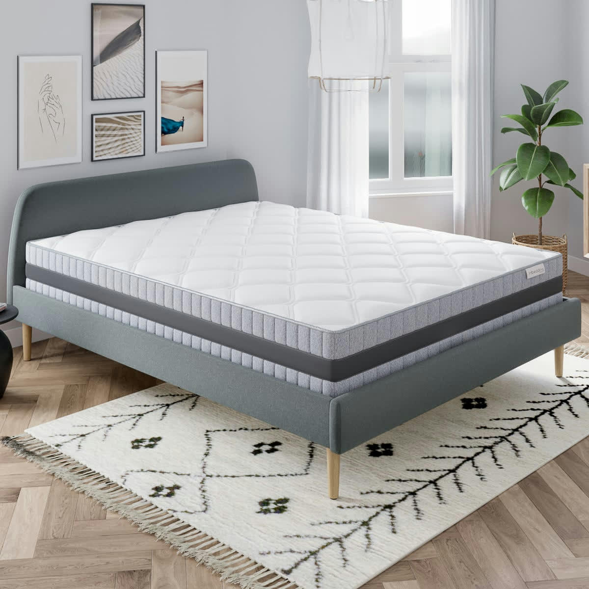 - Ensemble matelas mémoire 180x200 + Lit gris foncé + sommier à lattes