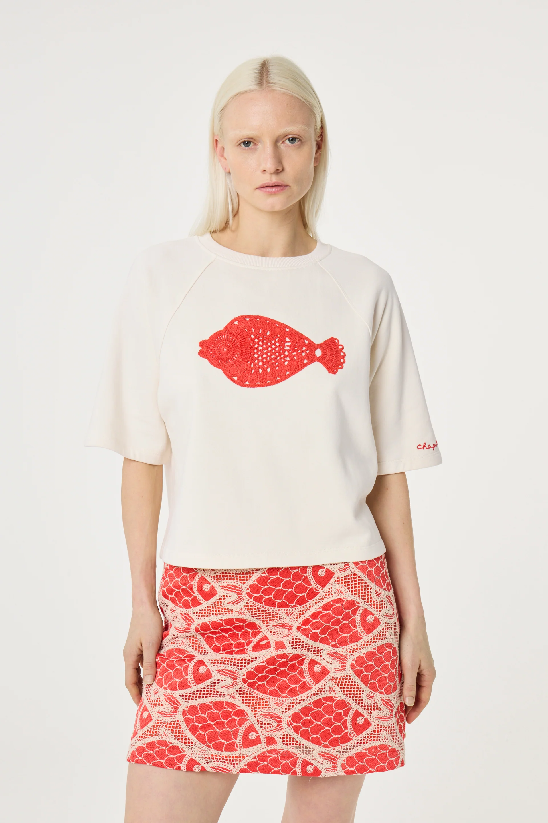 Nanda Sweater | Cosy White/Tangerine Tango