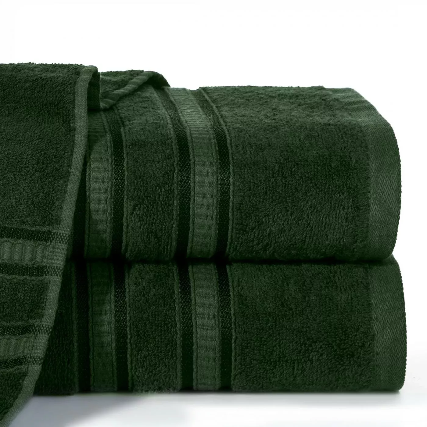 Ręcznik kąpielowy 70x140 cm bambusowy kolor butelkowozielony zdobiony bordiurą w pasy 500 g/m2 MILA
