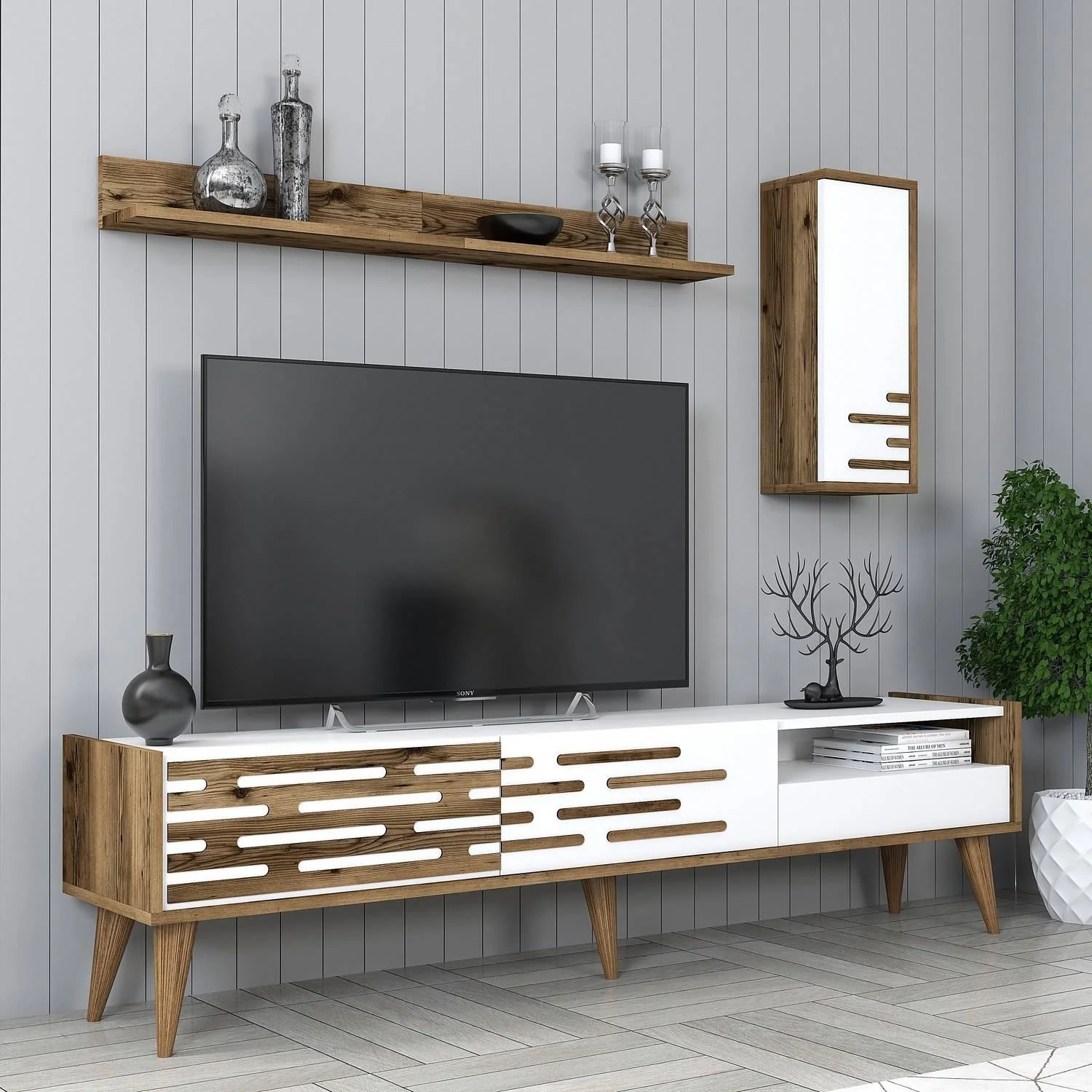 Set van TV-meubel en wandrekken Valensiya