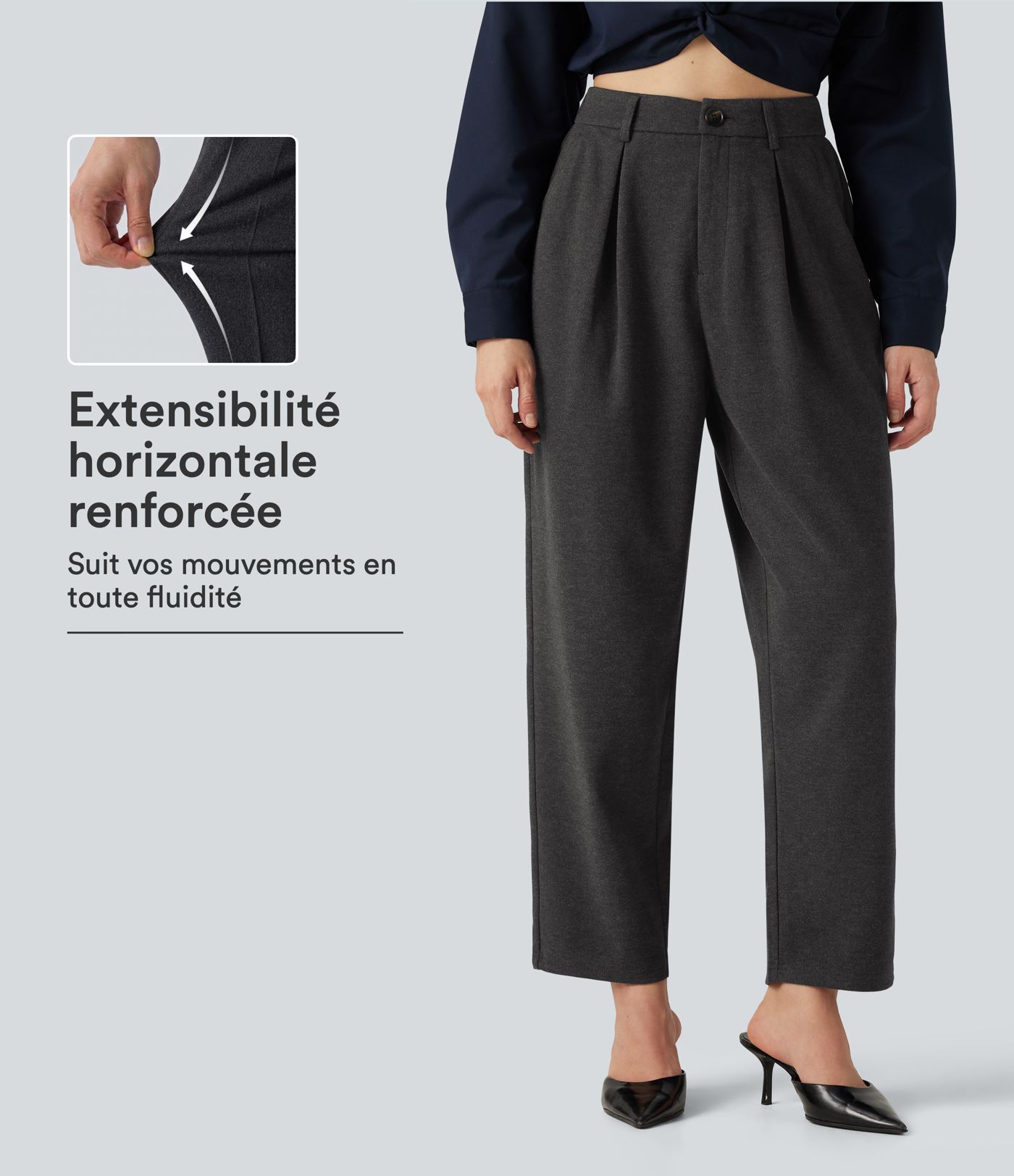 Pantalon de bureau taille haute coupe fuselée avec poches