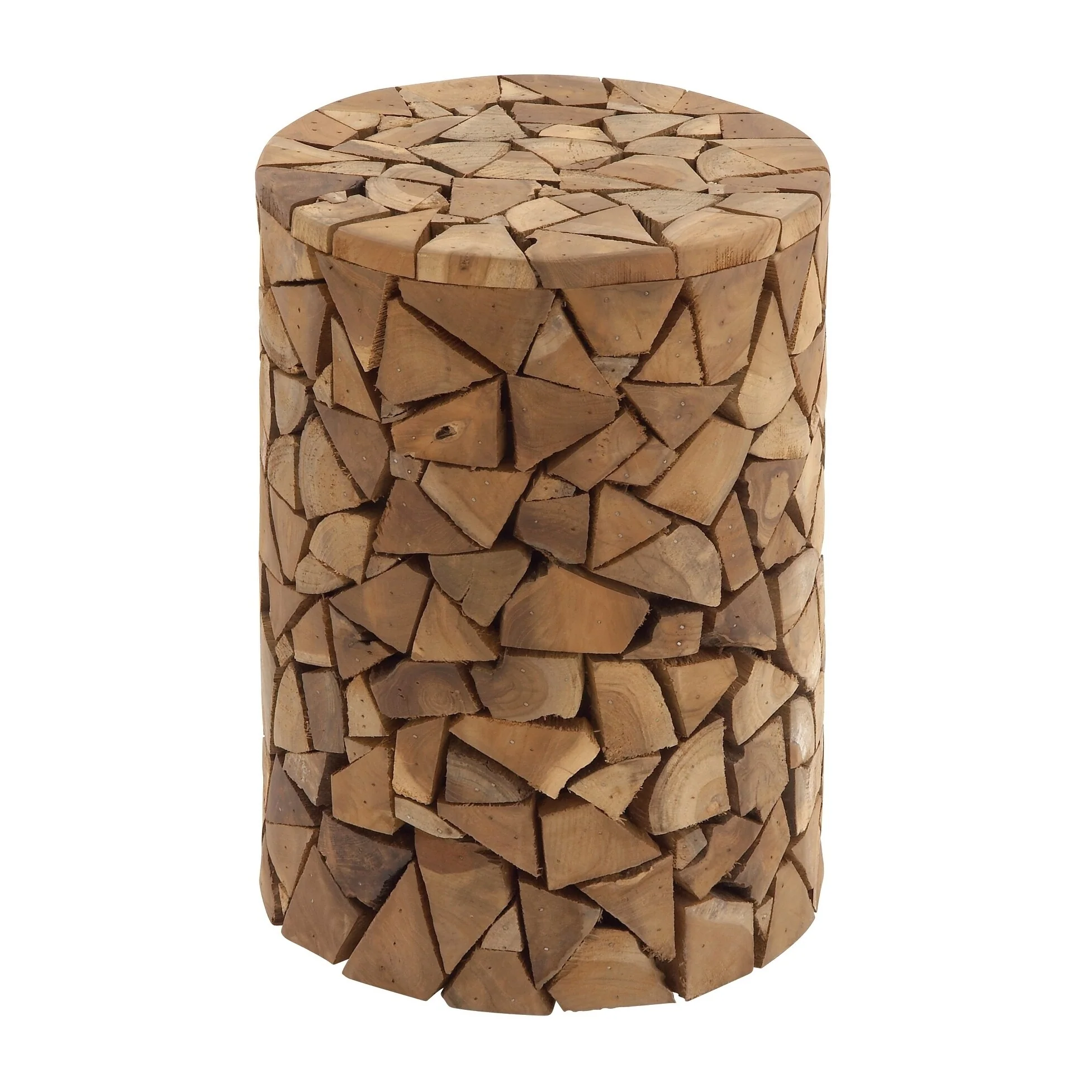 Beige and Ivory Wood/Leather Ottoman