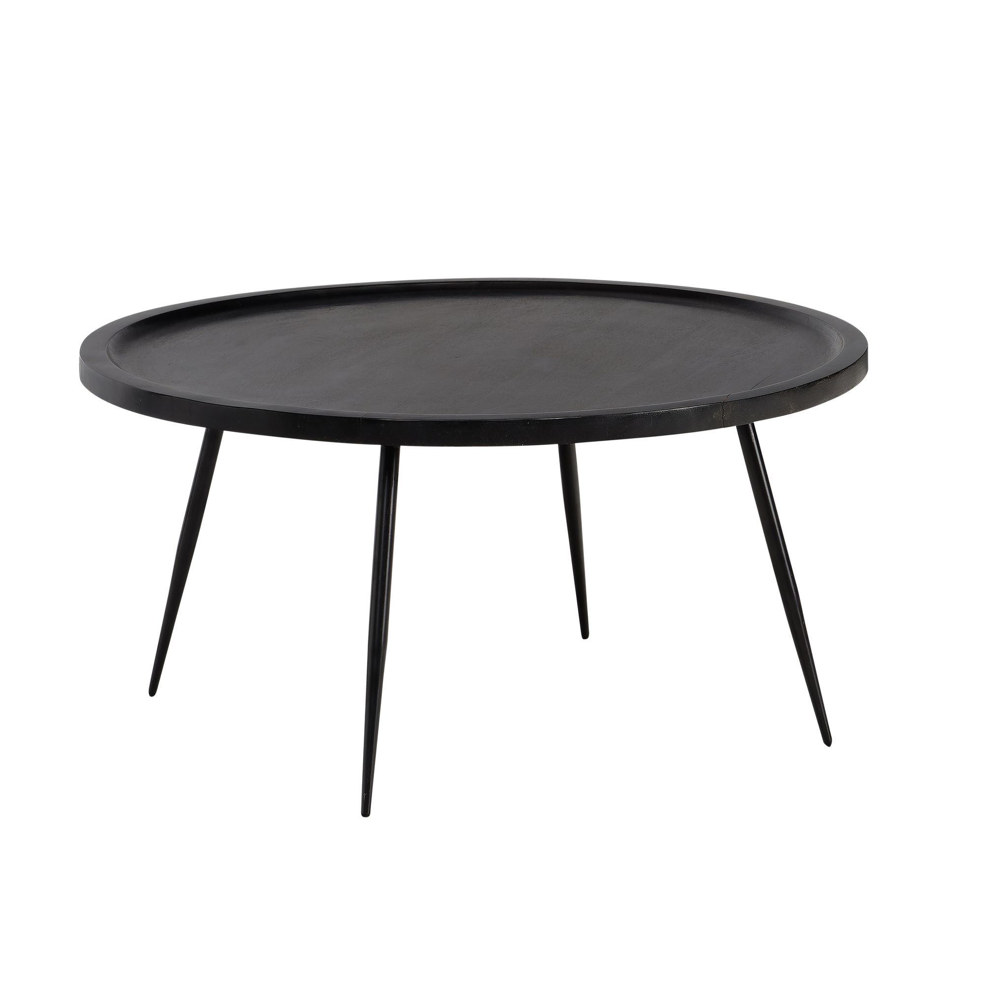 Stolik Kawowy Lite Drewno Metal Czarny Okrągły 75x75x38 cm Nowoczesny