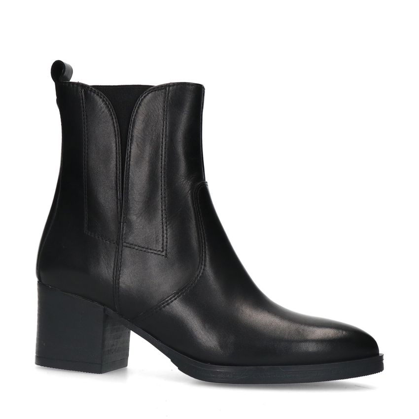 No Stress Zwarte leren enkellaarsjes met hak