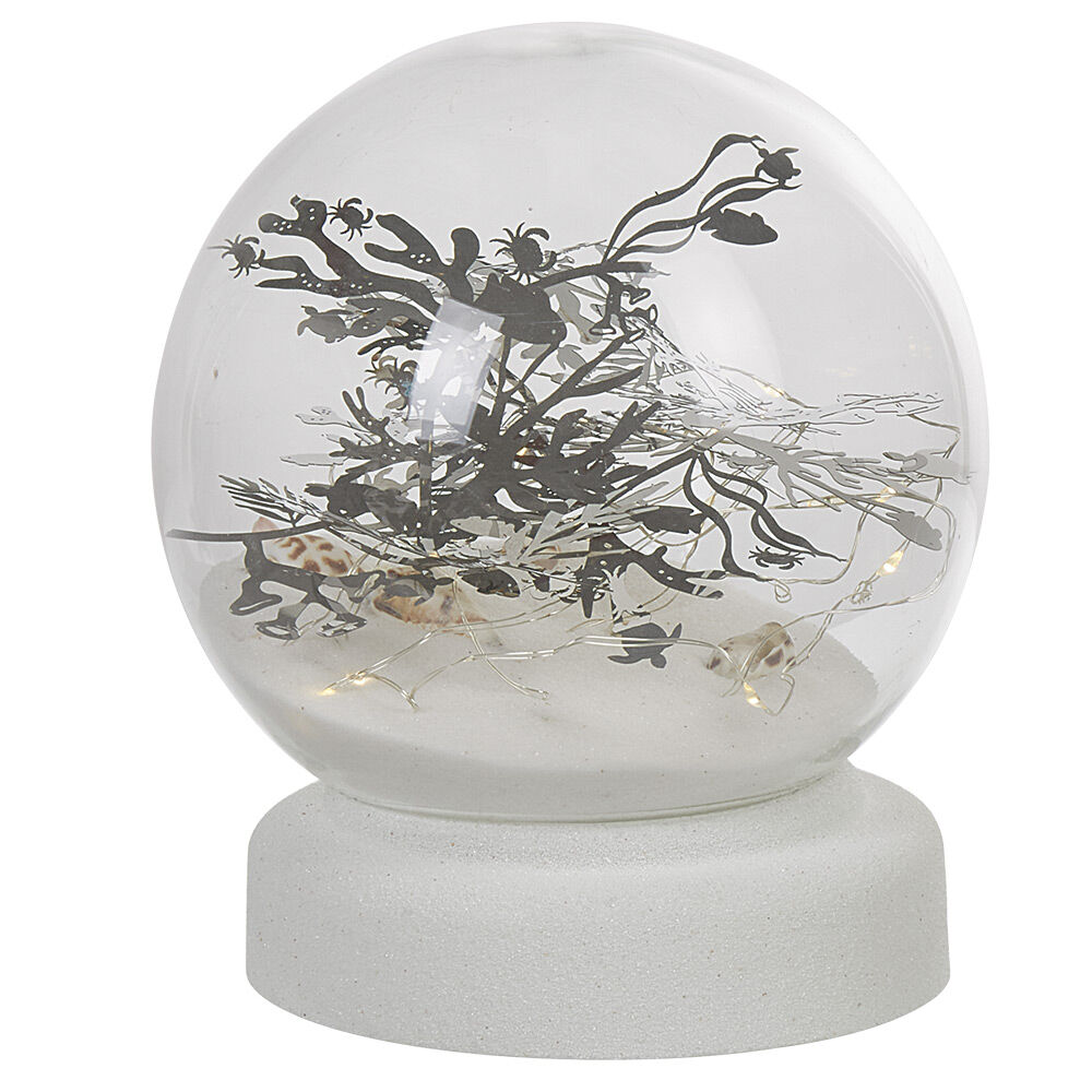 Boule à neige sable design mer avec coquillage LED blanc