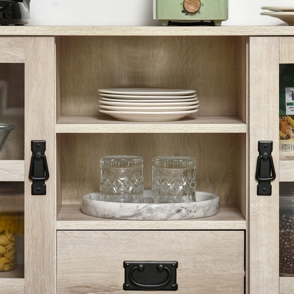 HOMCOM Sideboard Storage Cabinet, Kitchen Cupboard Buffet Server with Glass Doors, 2 Drawers & Adjustable Shelves