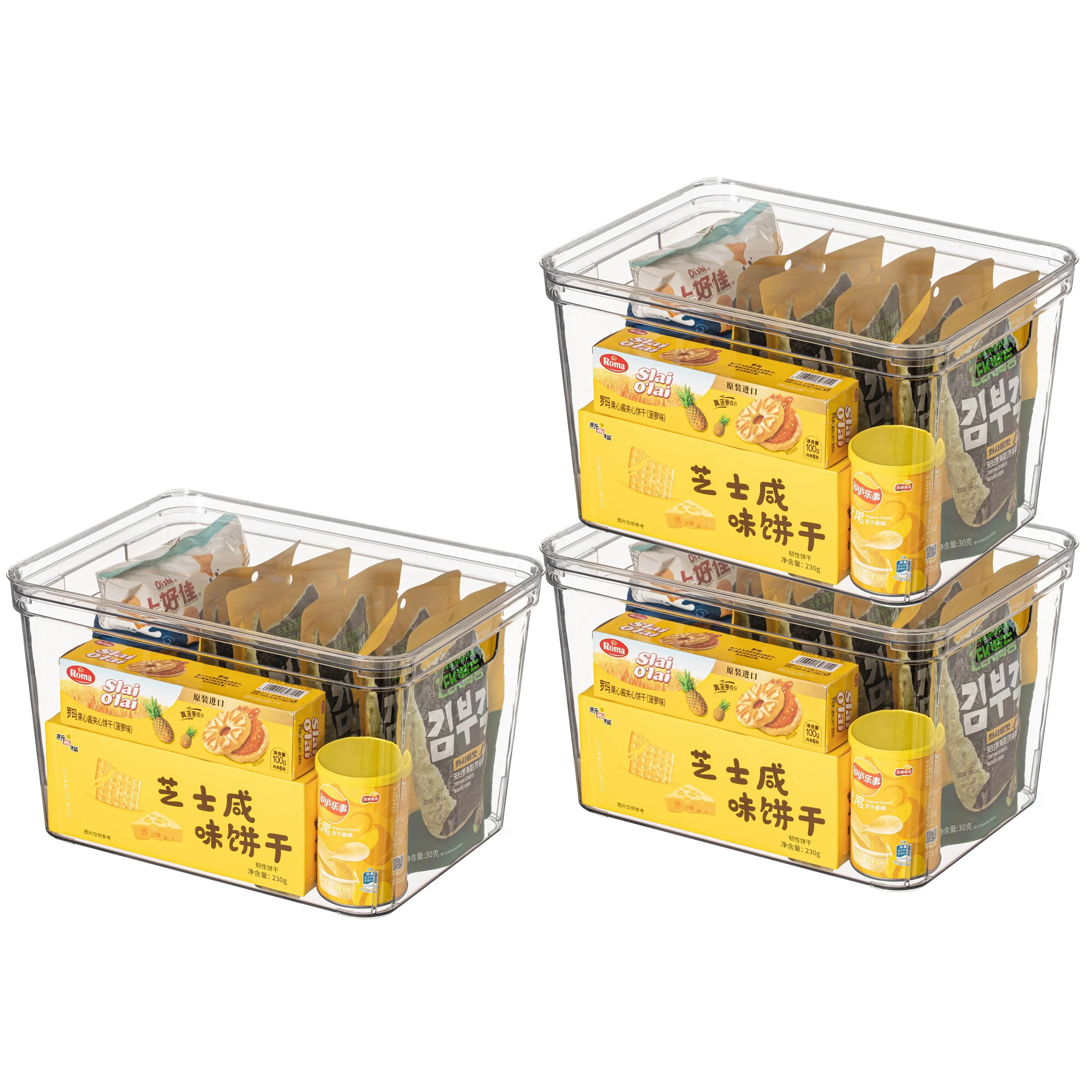 Basicwise Clear Storage Container with Lid For Kitchen Pantry Cabinet & Fridge For Organizing Durable Bin For Home or Office Use